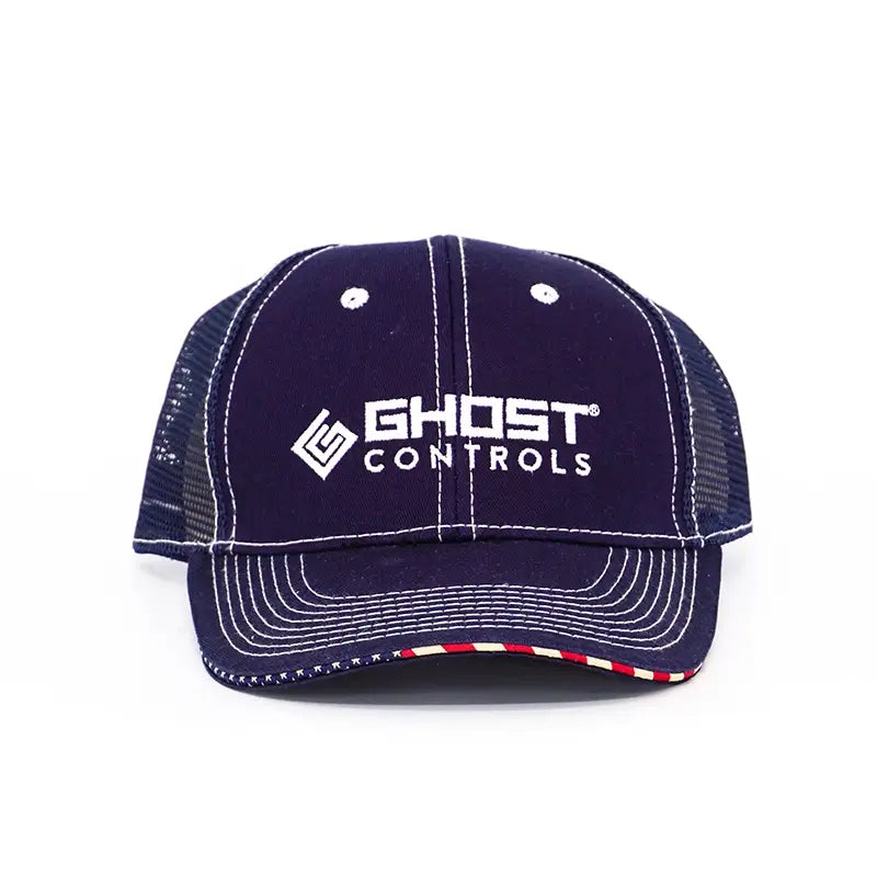 Ghost Controls® Logo Cap Dark Blue Mesh with american flag and salute to service on back
